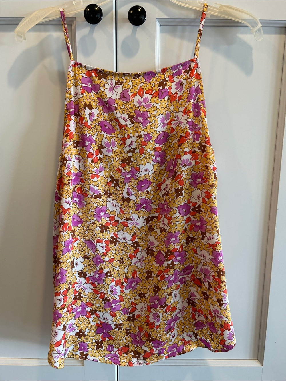 Ann Taylor Floral Satin Cami in Pink, Gold & White